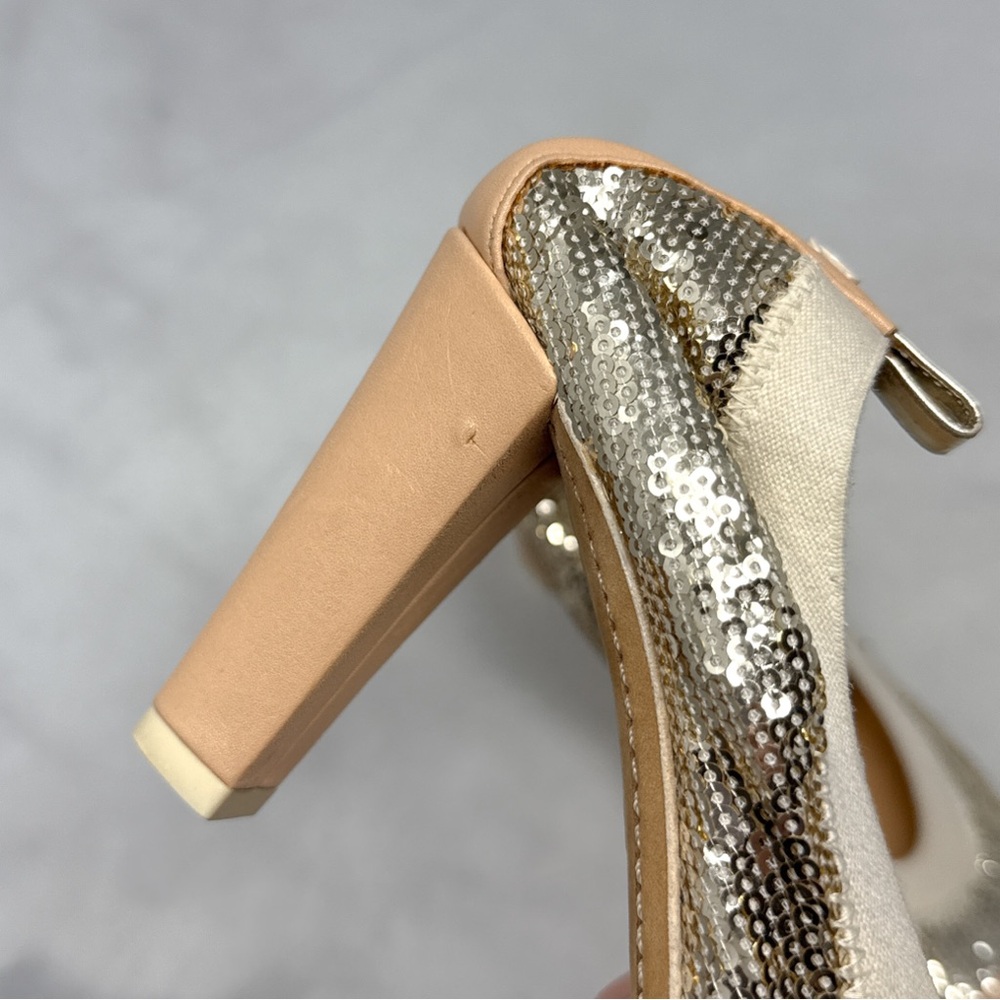 CHANEL CC Coco Mark Sequin Leather Elastic Block Heel Pumps Glam Designer Y2K - Picture 8 of 15